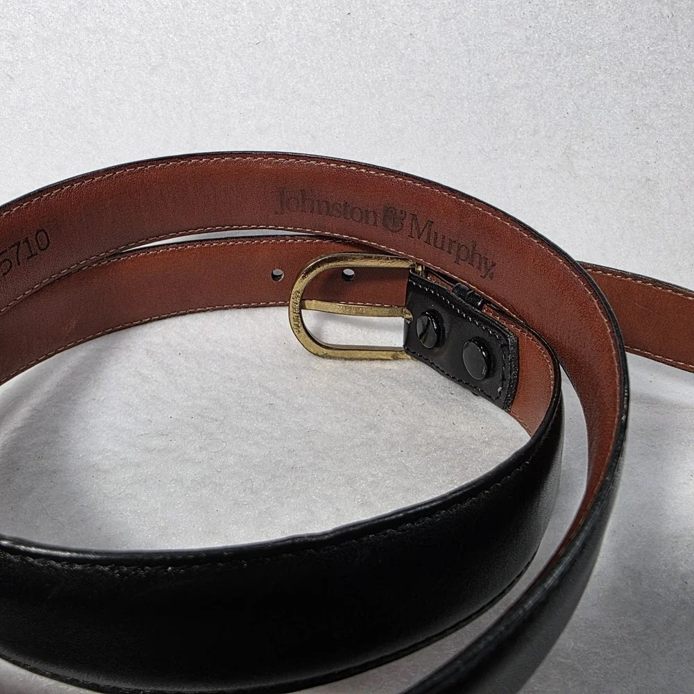 Vintage Johnston & Murphy French Calfskin Dress Belt Size 34 Black Brass USA